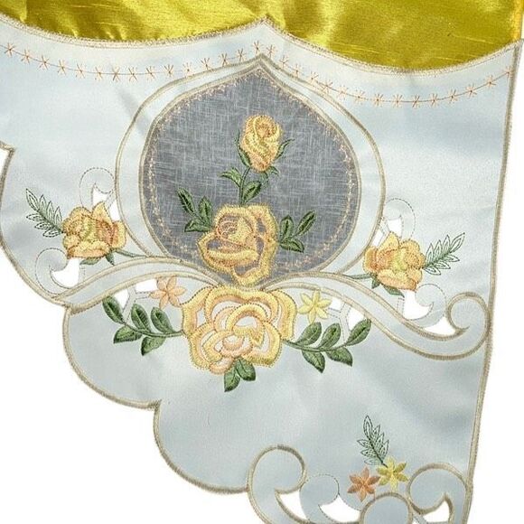 Yellow Rose Melody 3 pc Kitchen Cafe Curtain Set Swag Tier Set Embroidery GOHD - Picture 8 of 13